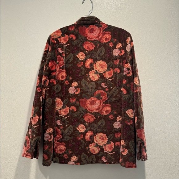 VTG Floral Print Velvet Quilted Jacket Toggle Cottagecore Prairie Hippie Boho - Picture 2 of 9